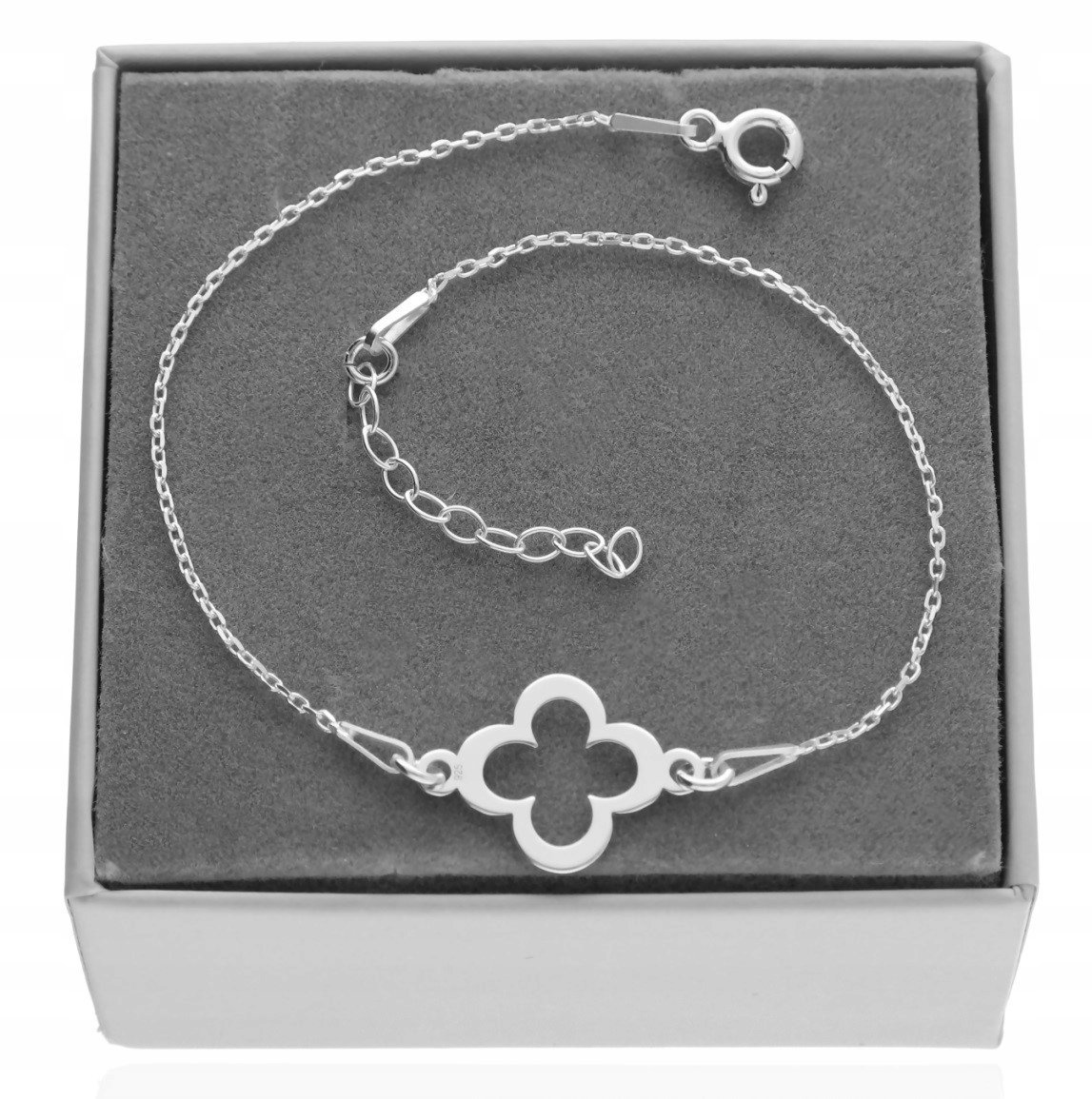 Srebrna bransoletka na nogę kostkę stopę z koniczynką koniczynka srebro 925