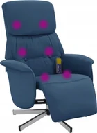 Fotele - vidaXL Rozkładany fotel masujący z podnóżkiem, niebieski, tkanina - miniaturka - grafika 1