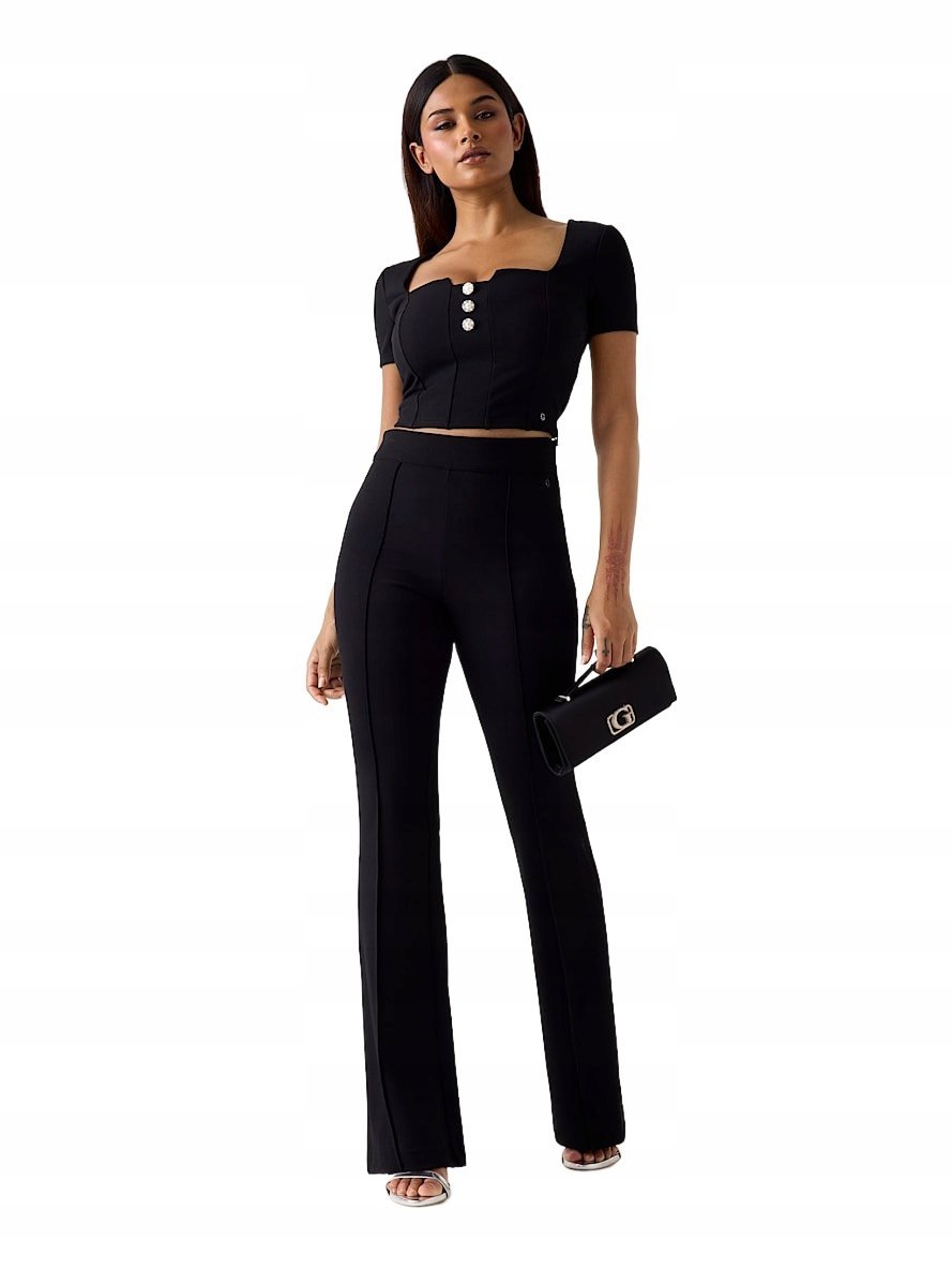 GUESS CZARNE ELEGANCKIE SPODNIE DZWONY Z WYSOKIM STANEM L 2CA