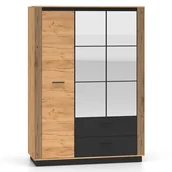 Szafy - Szafa z lustrem i lamelami URSO 02 150cm Dąb craft złoty, czarny - miniaturka - grafika 1