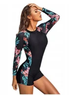 Stroje kąpielowe - STRÓJ KĄPIELOWY JEDNOCZĘŚCIOWY DŁUGI RĘKAW KWIAT M - miniaturka - grafika 1