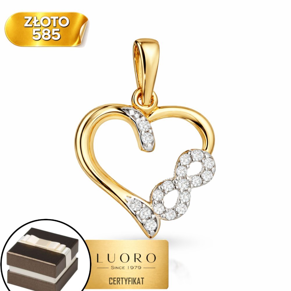 ZAWIESZKA ZŁOTA 585 14K SERCE Z NIESKOŃCZONOŚCIĄ ŻÓŁTA 18 MM Z CYRKONIĄ