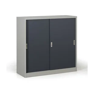 B2B Partner Metalowa szafa z przesuwnymi drzwiami, demontowana, 2 półki, 1200 x 1200 x 450 mm, ciemnoszary 908023 - Szafy biurowe - miniaturka - grafika 1
