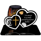 Lampiony i znicze - ZNICZ SOLARNY LED WIECZNY PODSTAWKA NA CMENTARZ GRÓB Serce EFEKT PŁOMIENIA - miniaturka - grafika 1