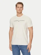 Koszulki męskie - Tommy Jeans T-Shirt Linear Logo DM0DM20744 Beżowy Regular Fit - miniaturka - grafika 1