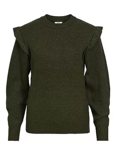 Swetry damskie - Object Damski sweter z dzianiny z falbankami, Duffel Bag, XL - grafika 1