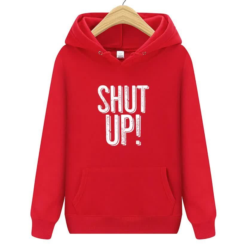 CZERWONA BLUZA DAMSKA Z Kapturem SHUT UP! Zabawne Wzory Rozmiar S