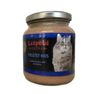 Leopold Pasztetowy mus "Delikatny kurczak" dla kotów 300g +10% Gratis (Słoik) - Mokra karma dla kotów - miniaturka - grafika 1