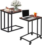 Ławy i stoliki kawowe - Springos Stoliki kawowe, loftowe zestaw 2 szt. stolik boczny z kółkami, stolik pomocniczny czarno-brązowe UNIWERSALNY - miniaturka - grafika 1