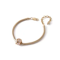 Bransoletki - Bransoletka z ażurową kulką z różowymi kwiatami typu beads, srebro 925 w złotym pokryciu - miniaturka - grafika 1