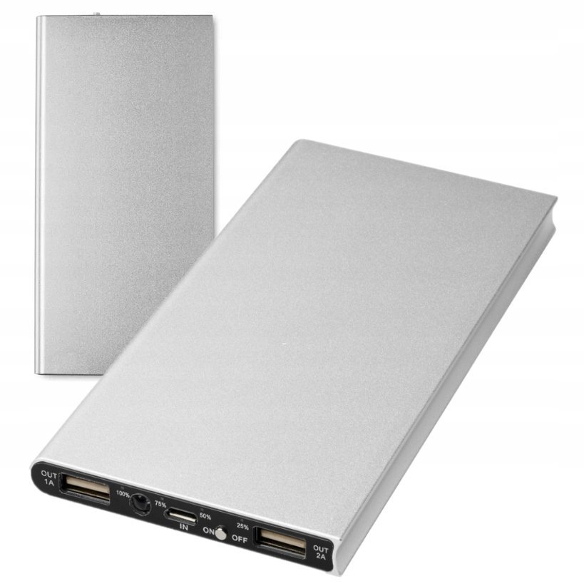 POWERBANK 8000mAh micro-USB 2x USB aluminiowy DO ŁADOWANIA podróżny