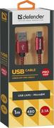 Kable USB - DEFENDER Kabel USB AM-micro BM 1m 2,1A czerwony 87801 - miniaturka - grafika 1
