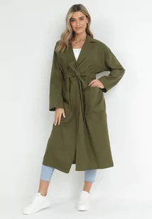 Zielony Płaszcz Oversize z Wiązanym Paskiem Ziyanna - Płaszcze damskie - miniaturka - grafika 1