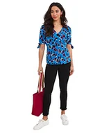 Bluzki damskie - Joe Browns Damska bluzka z odważnym nadrukiem zwierzęcym lampart dekolt w serek wiązana, NIEBIESKI, 32 - miniaturka - grafika 1