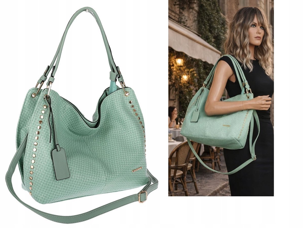 Torebka Damska Worek shopper włoska marka CHARRO pojemna CH3368 Zielona