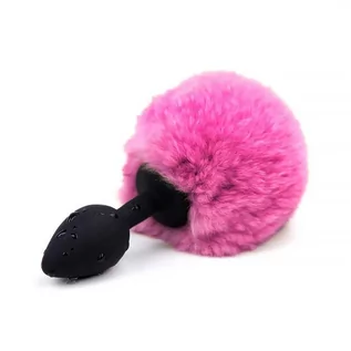 Korki analne - AfterDark Butt Plug with Pompon Black/Pink Size S - grafika 1