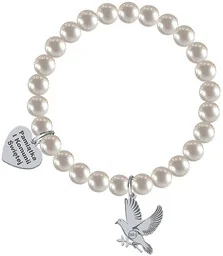 I KOMUNIA ŚWIĘTA Bransoletka na gumce perły gołąb serce - Biżuteria religijna - miniaturka - grafika 1