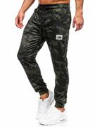 Spodnie sportowe męskie - Ciemnozielone spodnie męskie joggery dresowe moro Denley JX6186 - miniaturka - grafika 1