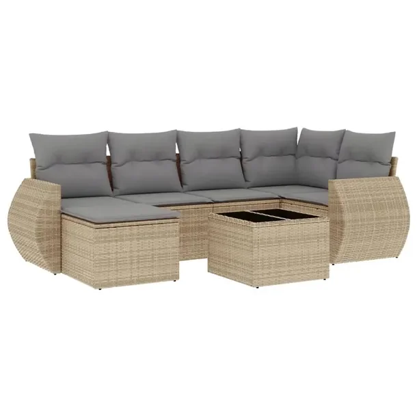 Zestaw Wypoczynkowy Rattan PE Beżowy, Stół 55x55x37 cm, Siedziska różn