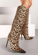 Kozaki damskie - Brązowe Wsuwane Kozaki na Szpilce z Cyrkoniowym Zdobieniem i Szpiczastym Noskiem Hanadelle - miniaturka - grafika 1