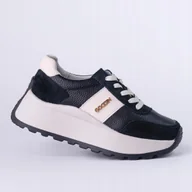 Półbuty damskie - Sneakersy damskie skórzane GOODIN GD-124 skóra zamsz platforma czarny 41 - miniaturka - grafika 1