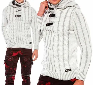 Sweter Męski Bluza z Kapturem Golf Stójka Gruby Ciepły Cipo Baxx - Swetry męskie - miniaturka - grafika 1
