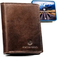 Portfele - Portfel męski skórzany klasyczny elegancki z RFID ze skóry naturalnej na prezent Peterson brązowy - miniaturka - grafika 1