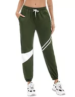 Spodnie damskie - Sykooria Damskie spodnie do joggingu, spodnie sportowe, długie spodnie do jogi, spodnie rekreacyjne, spodnie do biegania, bawełna z wysokim stanem, spodnie treningowe dla kobiet, Paski C-zielone, S - miniaturka - grafika 1