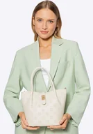 Torebki damskie - Damski kuferek z ekoskóry z tłoczoną sygnaturą kremowy - miniaturka - grafika 1