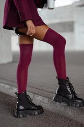 Zakolanówki damskie bawełniane gładkie bordowe Milena - Rajstopy - miniaturka - grafika 1