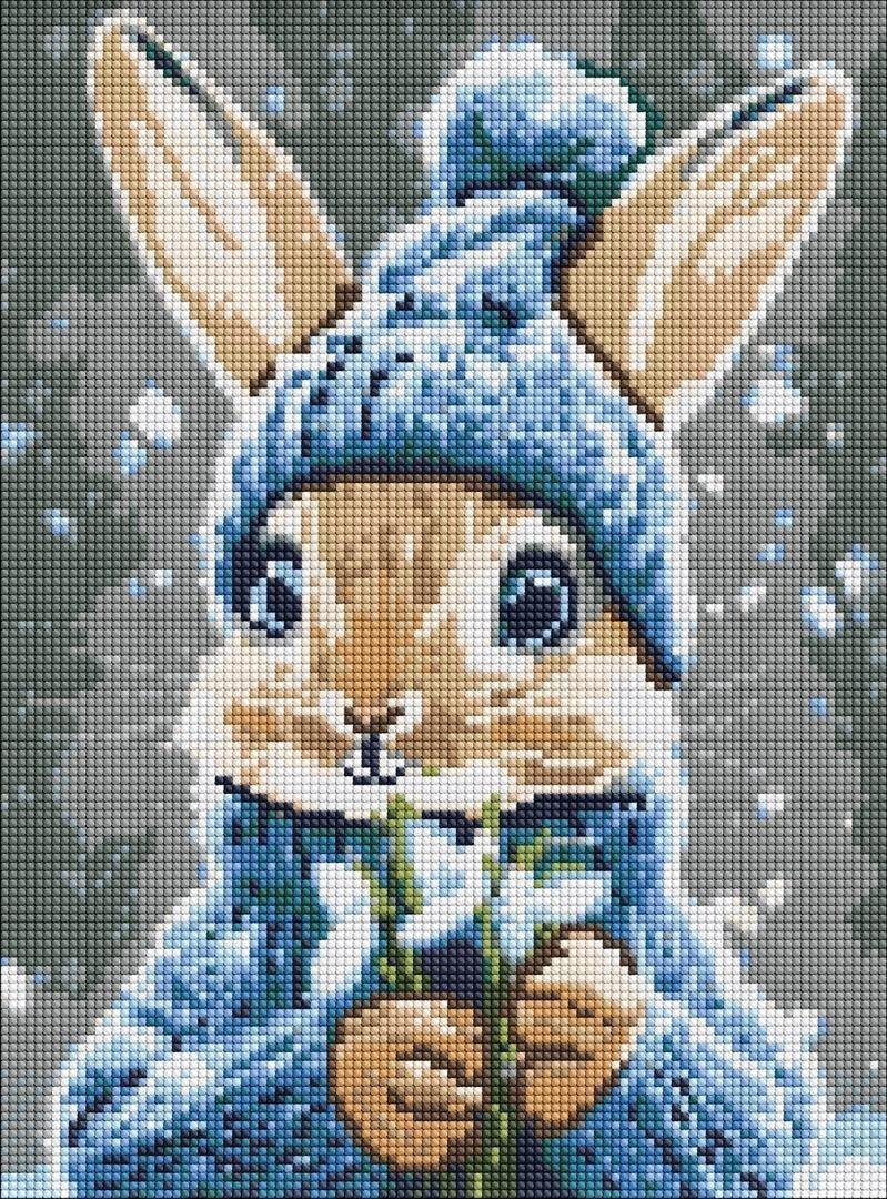 Diamentowa mozaika - Królik z przebiśniegami 30x40