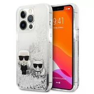 Etui i futerały do telefonów - Karl Lagerfeld Liquid Glitter Karl & Choupette - Etui iPhone 13 Pro (srebrny) KLHCP13LGKCS - miniaturka - grafika 1