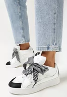 Sneakersy damskie - Biało-Czarne Sneakersy z Ozdobnym Sznurowaniem i Szerokim Językiem Vessy - miniaturka - grafika 1