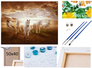 Malowanie po numerach Obraz Rama Płótno ZESTAW 5w1 DZIKIE KONIE NA WOLNOŚCI w galopie koń - Malowanie po numerach - miniaturka - grafika 1