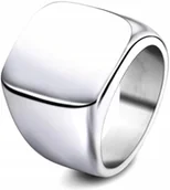Pierścionki - Srebrny Sygnet Luksusowy Elegancki Minimalizm Kwadratowy Stal Szlachetna - miniaturka - grafika 1