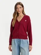Swetry damskie - Guess Jeans Kardigan W4BR16 Z3HO2 Czerwony Regular Fit - miniaturka - grafika 1