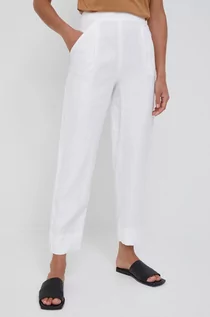 Spodnie damskie - Emporio Armani Emporio Armani spodnie lniane damskie kolor biały szerokie high waist - grafika 1