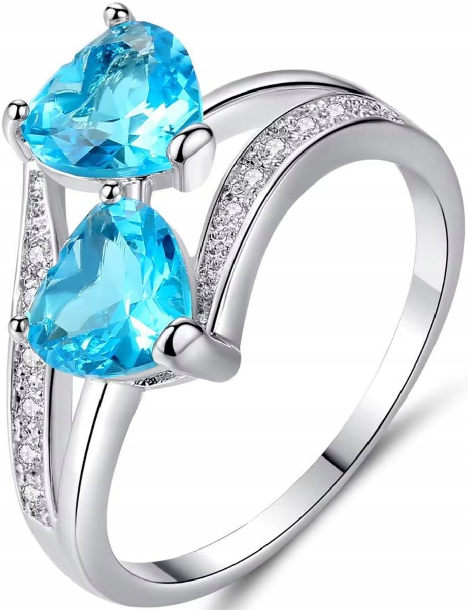 Srebrny Pierścionek Kamienie w Kształcie Serc Stylowy Modny Stal Szlachetna