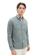Koszule męskie - TOM TAILOR Męska koszula regular fit z naszytymi kieszeniami na piersi, 32324-green Herringbone Structure, M - miniaturka - grafika 1