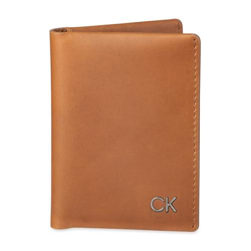 Calvin Klein Męski skórzany minimalistyczny składany portfel RFID, jasnobrązowy, jeden rozmiar