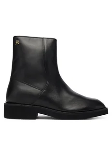 Tommy Hilfiger Botki Th Square Toe Leather Bootie FW0FW09046 Czarny - Botki damskie - miniaturka - grafika 1