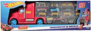 Samochody i pojazdy dla dzieci - Hot Wheels Transporter z autkami pojazd 50 America + 3 autka i akcesoria drogowe - miniaturka - grafika 1
