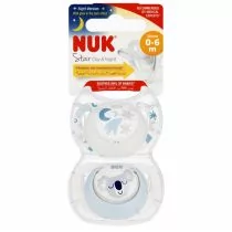 Nuk Smoczek uspokajający silikonowy 0-6m Star Day&Night 10730692 2 szt. - Smoczki uspokajające - miniaturka - grafika 1