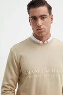 Bluzy męskie - Armani Exchange bluza bawełniana męska kolor beżowy z nadrukiem - miniaturka - grafika 1
