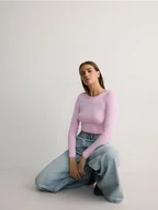 Koszulki i topy damskie - Reserved - Krótki longsleeve z bawełną - pastelowy róż - miniaturka - grafika 1