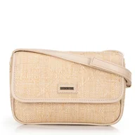 Torebki damskie - Pleciona crossbody z klapą mała beżowa - miniaturka - grafika 1