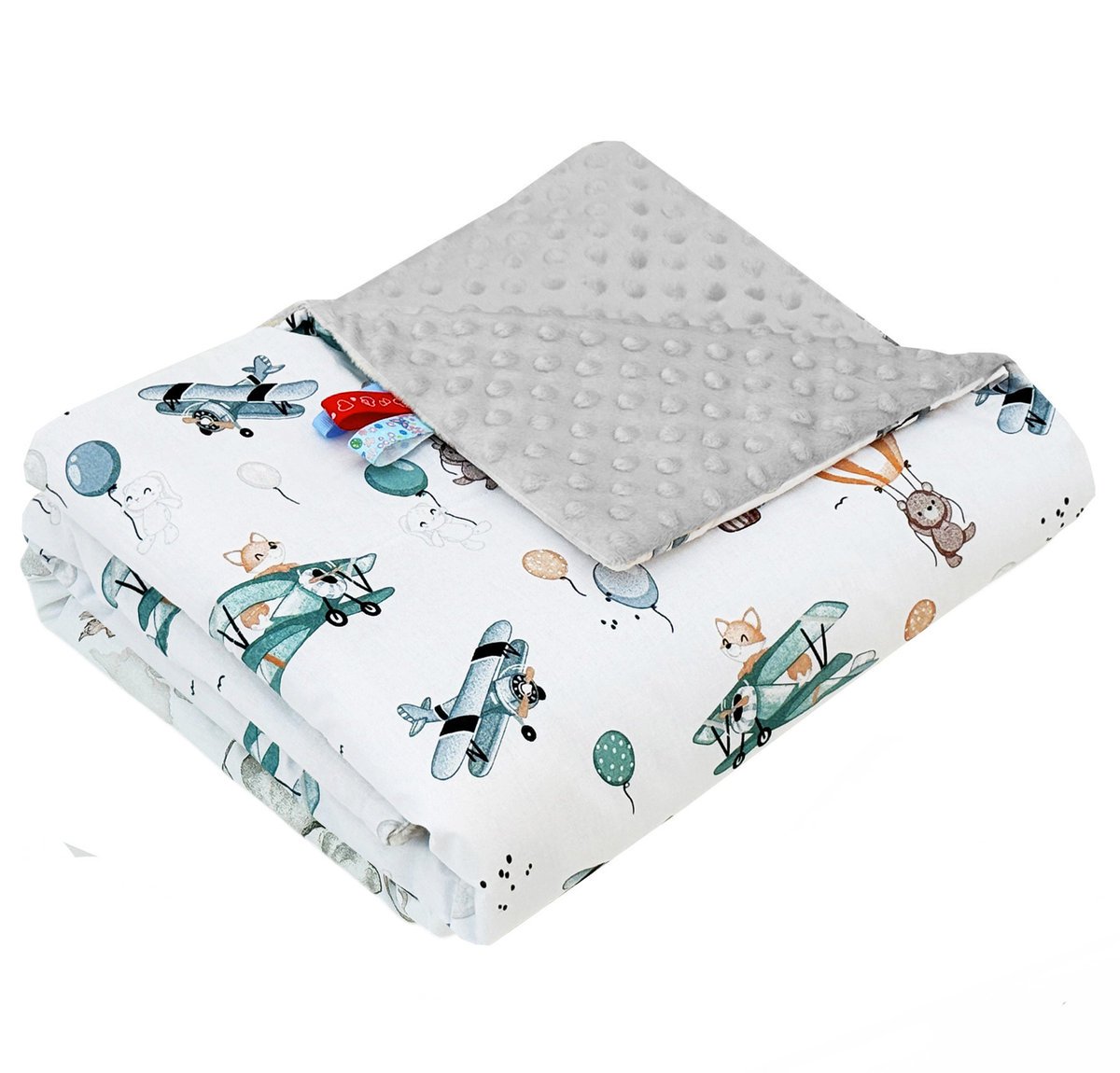 Koc kocyk pled pledzik MINKY 75x100 (popiel +lis w samolocie)