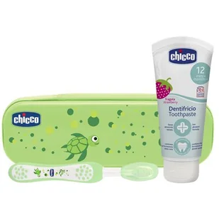 Chicco Zestaw Pasta I Szczotka Do Zębów+ Etui Zielony - Pasty do zębów - miniaturka - grafika 1