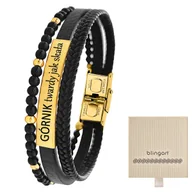 Bransolety męskie - BRANSOLETKA męska Z GRAWEREM i złoto czarnymi kora - miniaturka - grafika 1