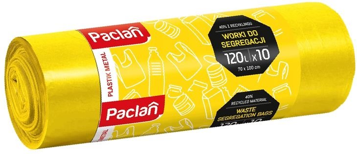Worki Na Śmieci Żółte Do Segregacji Do Plastiku Paclan 120l X10 Szt Mocne